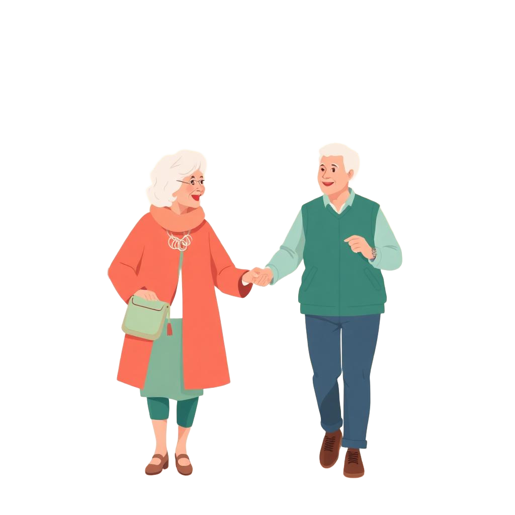 A carer and an older woman walking hand in hand